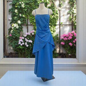DJ Nights Blue Beaded Evening Gown Prom Dress Formal Y2K Vintage 2000s Glam